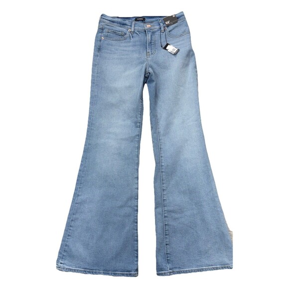 Express 70s Flare Mid Rise Jeans Womens Size 6S Medium Wash New - Picture 1 of 10